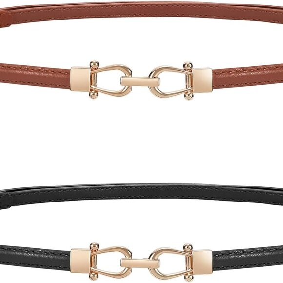 Accessories - Women Leather Belt with Gold Silver Buckle for Jeans Dress Waist up to 43